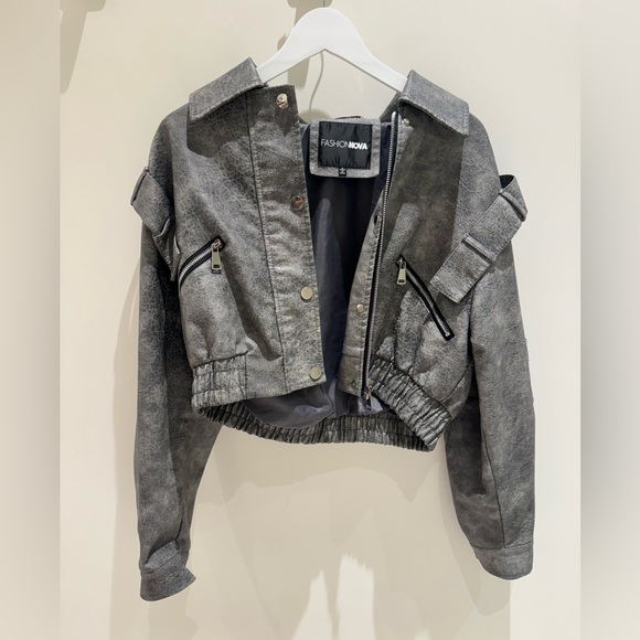 Fashion Nova Gray Leather Jacket - Picture 3 of 3